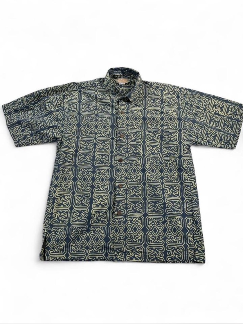 Noa Noa Hawaii Men's Short Sleeve Grey and Yellow Designed Button Up Shirt Med